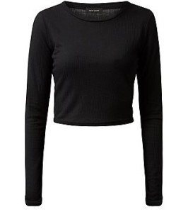 Black Ribbed Long Sleeve Crop Top from New Look